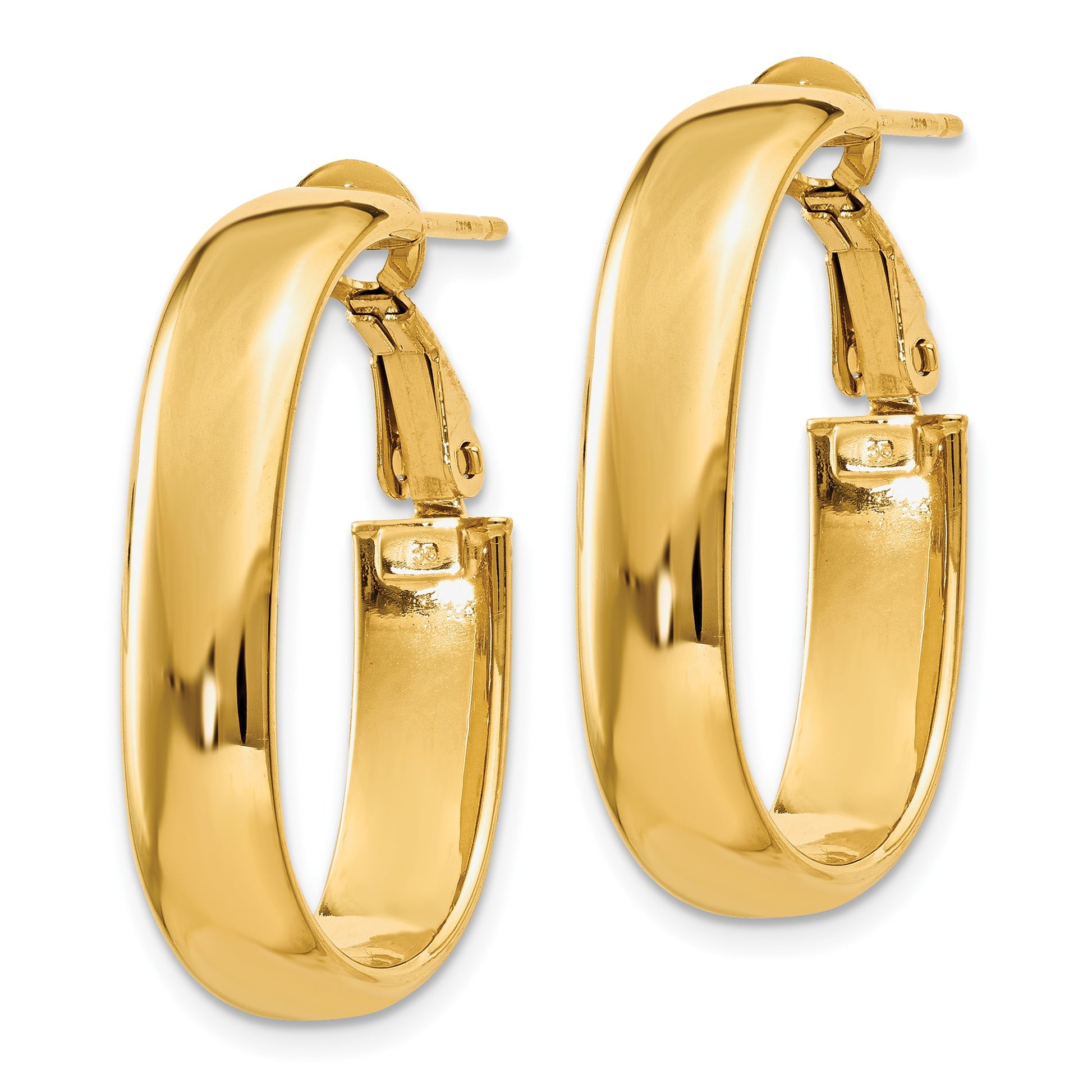 14k 6x27mm Polished Oval Omega Back Tube Hoop Earrings