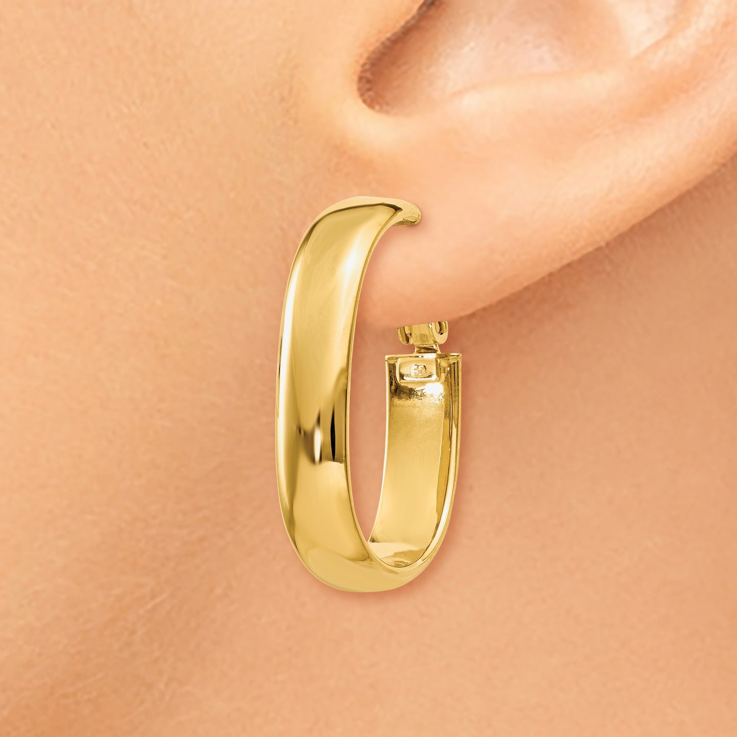 14k 6x27mm Polished Oval Omega Back Tube Hoop Earrings
