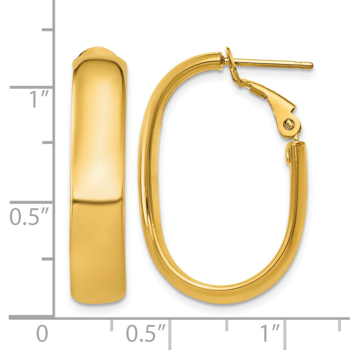 14k 6x27mm Polished Oval Omega Back Tube Hoop Earrings