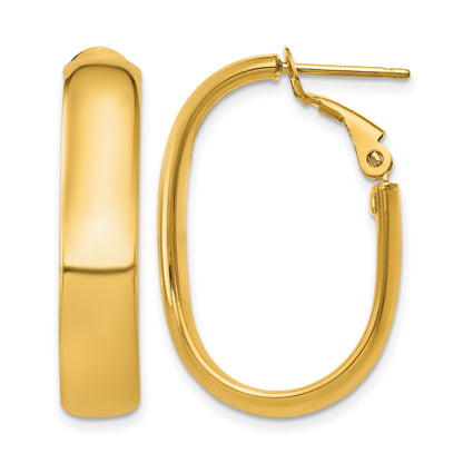 14k 6x27mm Polished Oval Omega Back Tube Hoop Earrings