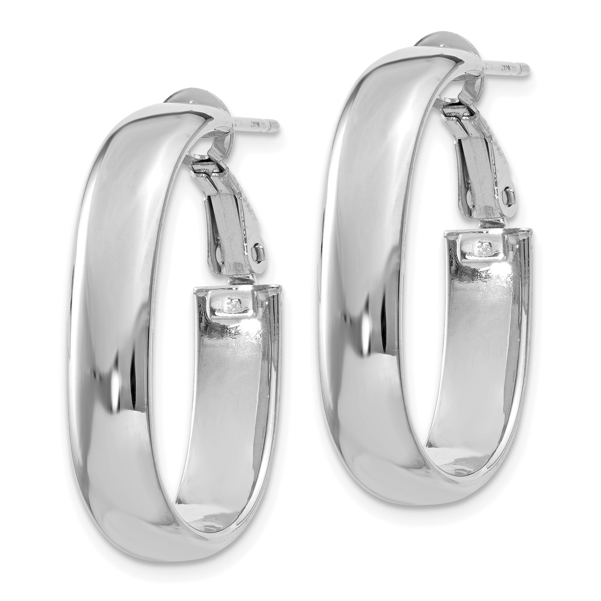14k White Gold 5.75mm Polished Oval Omega Back Tube Hoop Earrings