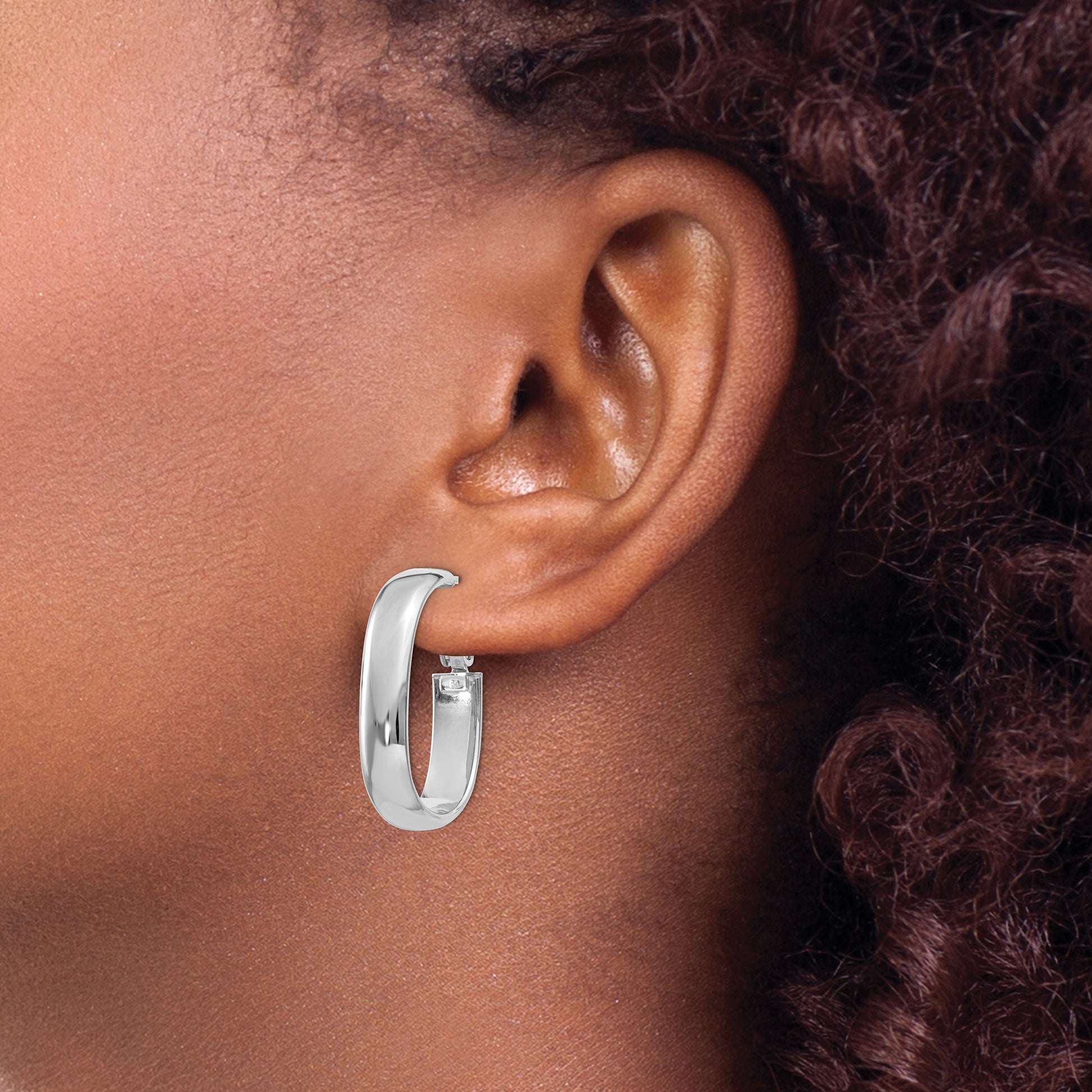 14k White Gold 5.75mm Polished Oval Omega Back Tube Hoop Earrings