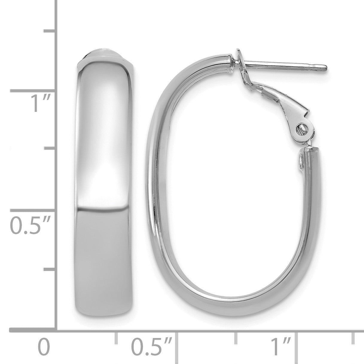 14k White Gold 5.75mm Polished Oval Omega Back Tube Hoop Earrings