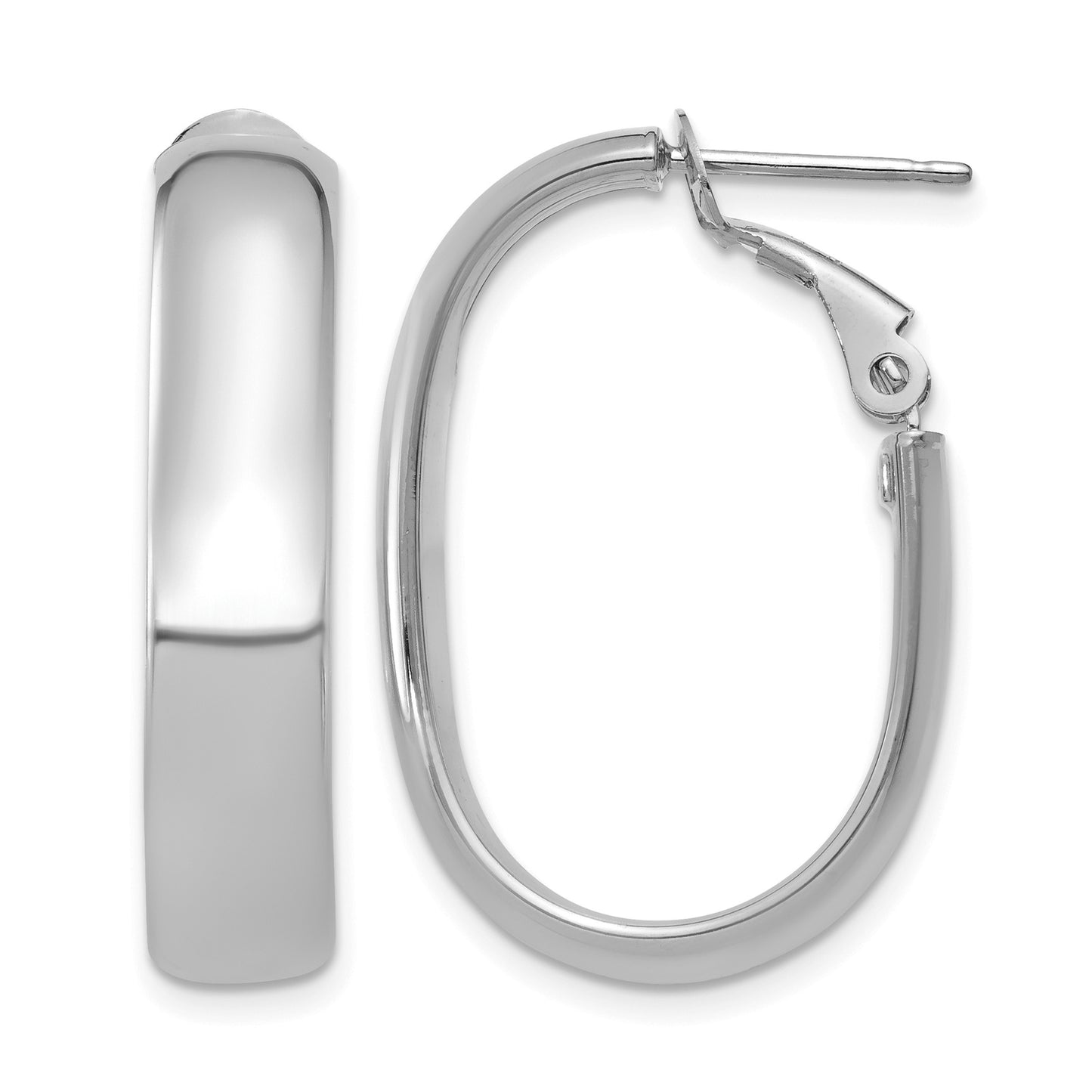 14k White Gold 5.75mm Polished Oval Omega Back Tube Hoop Earrings