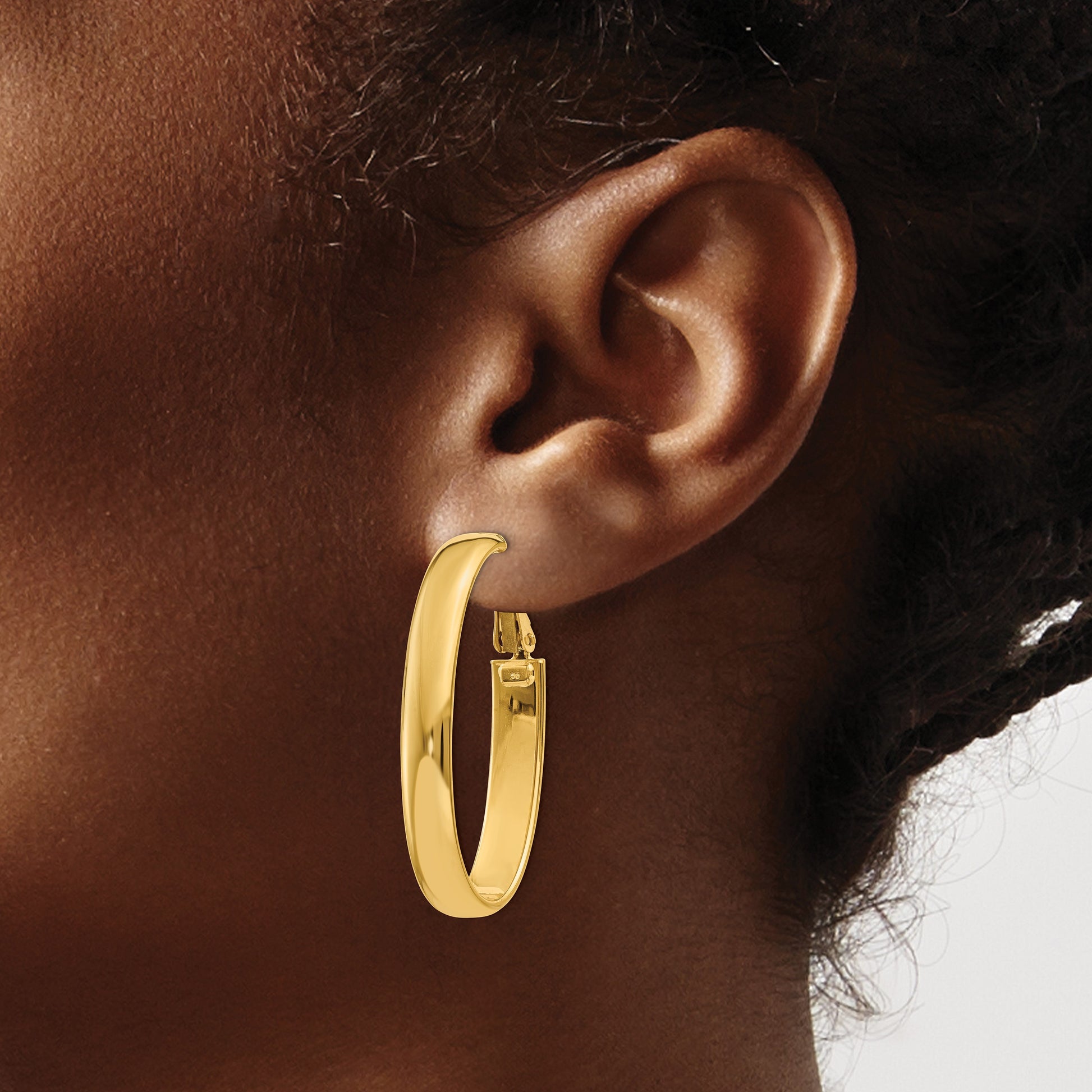 14k 6x34mm Polished Oval Omega Back Tube Hoop Earrings