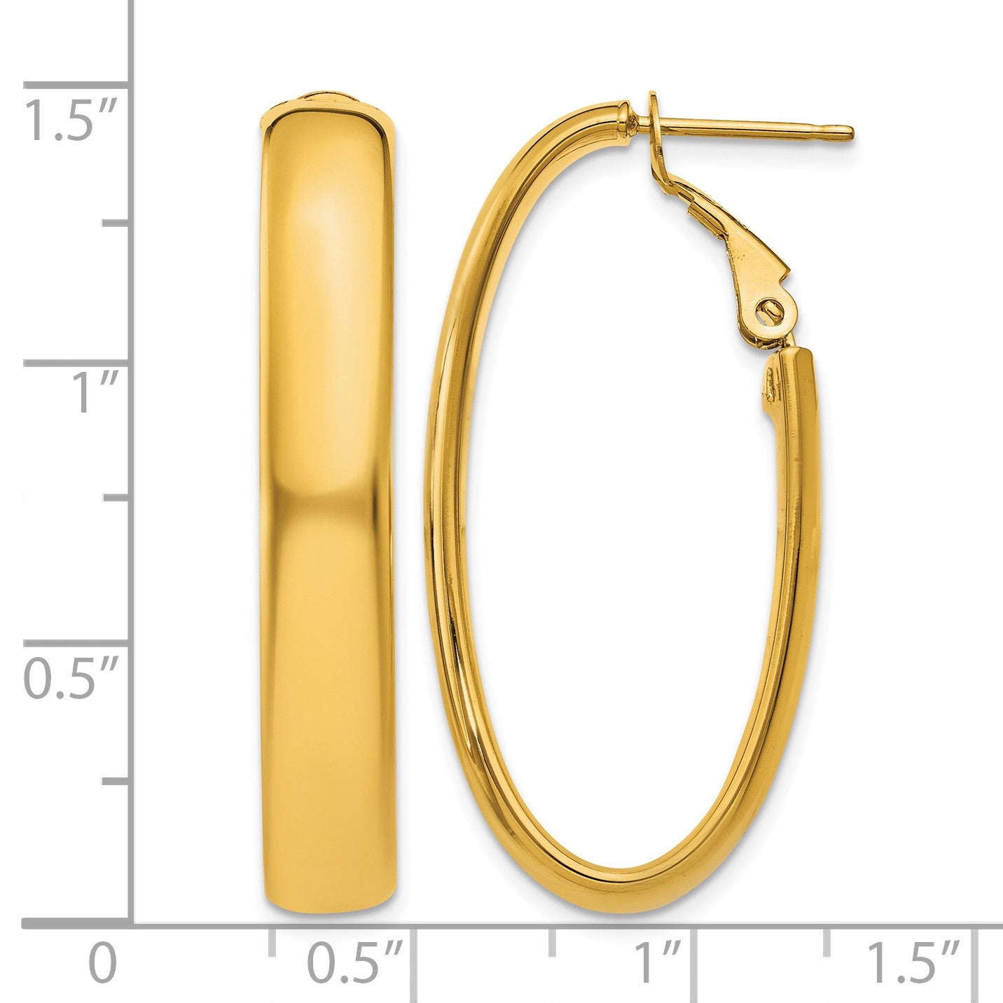 14k 6x34mm Polished Oval Omega Back Tube Hoop Earrings