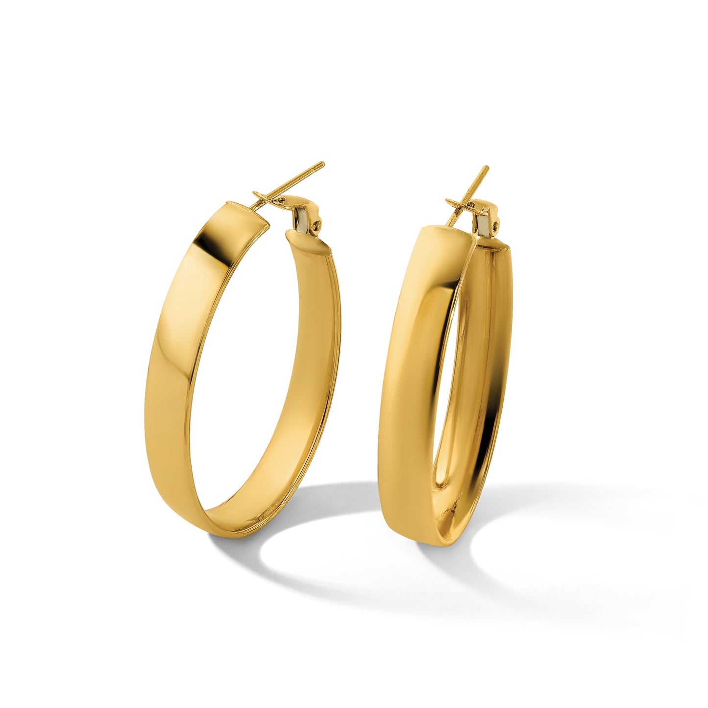 14k 6x34mm Polished Oval Omega Back Tube Hoop Earrings