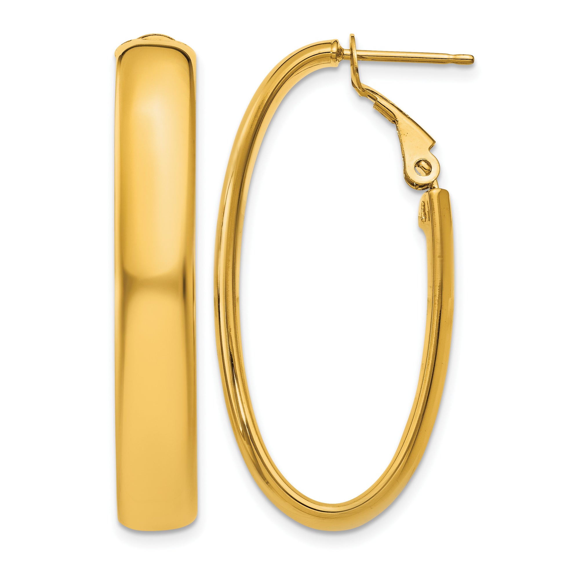 14k 6x34mm Polished Oval Omega Back Tube Hoop Earrings