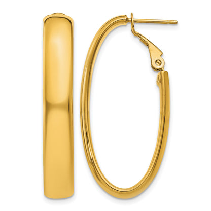 14k 6x34mm Polished Oval Omega Back Tube Hoop Earrings