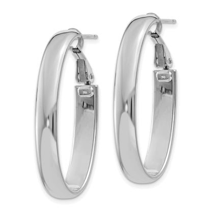14k White Gold 5.75mm Polished Oval Omega Back Tube Hoop Earrings