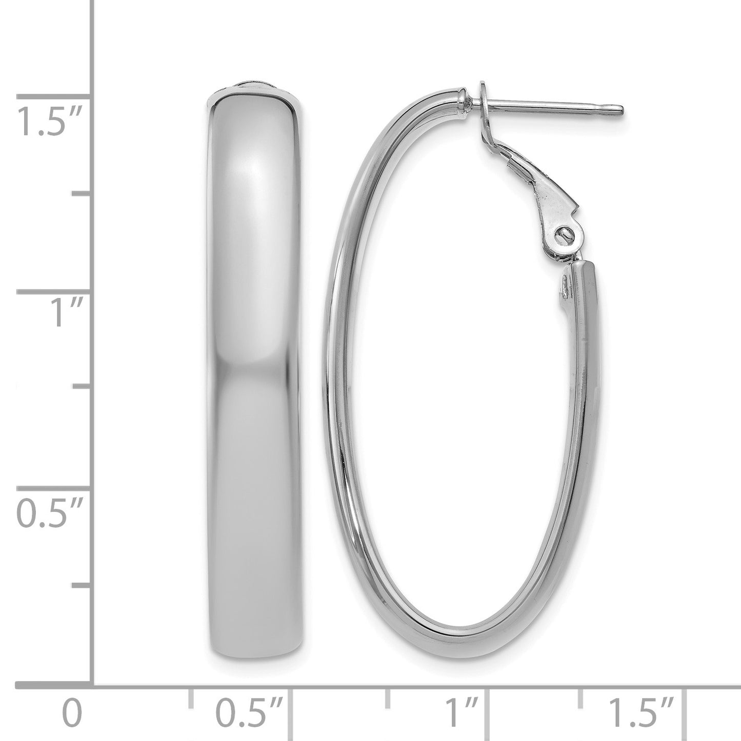 14k White Gold 5.75mm Polished Oval Omega Back Tube Hoop Earrings