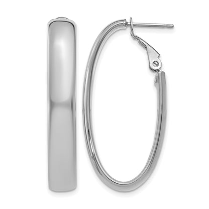 14k White Gold 5.75mm Polished Oval Omega Back Tube Hoop Earrings