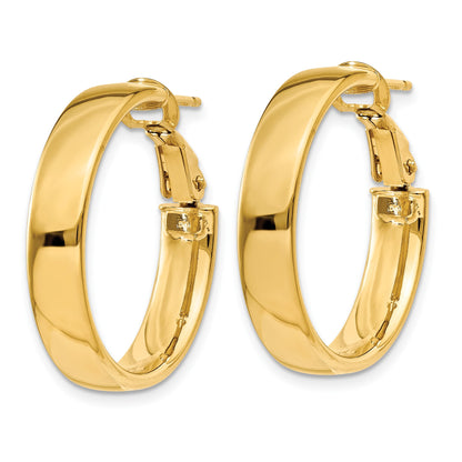 14k 5x24mm Polished Flat Tube Omega Back Hoop Earrings