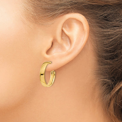 14k 5x24mm Polished Flat Tube Omega Back Hoop Earrings