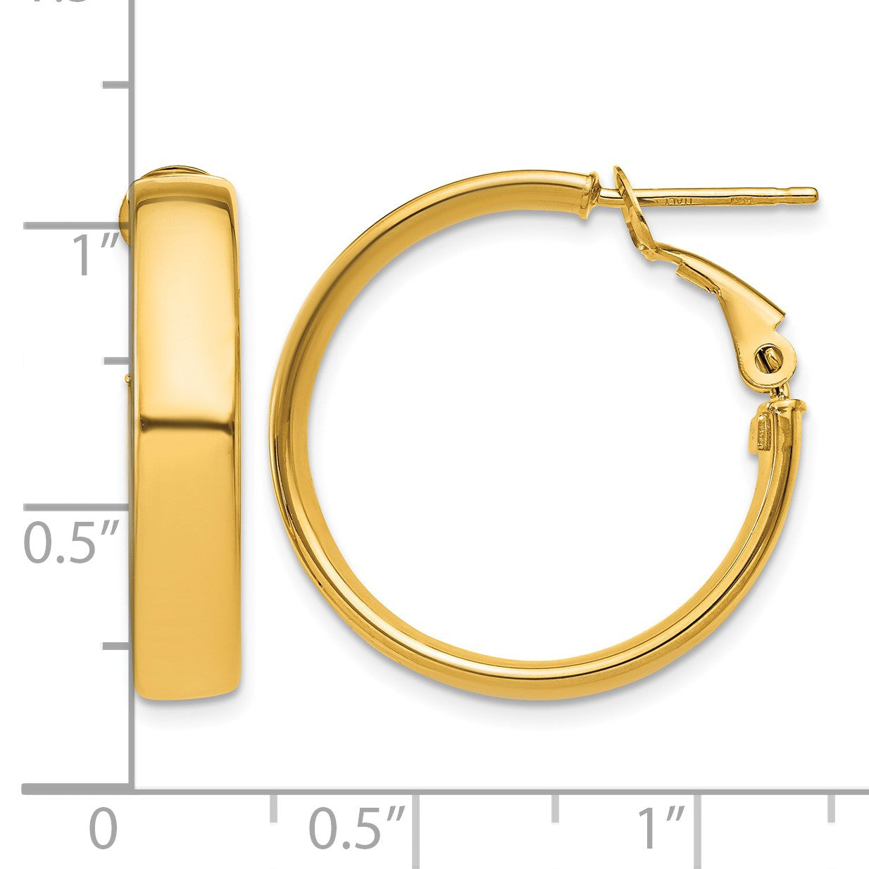 14k 5x24mm Polished Flat Tube Omega Back Hoop Earrings