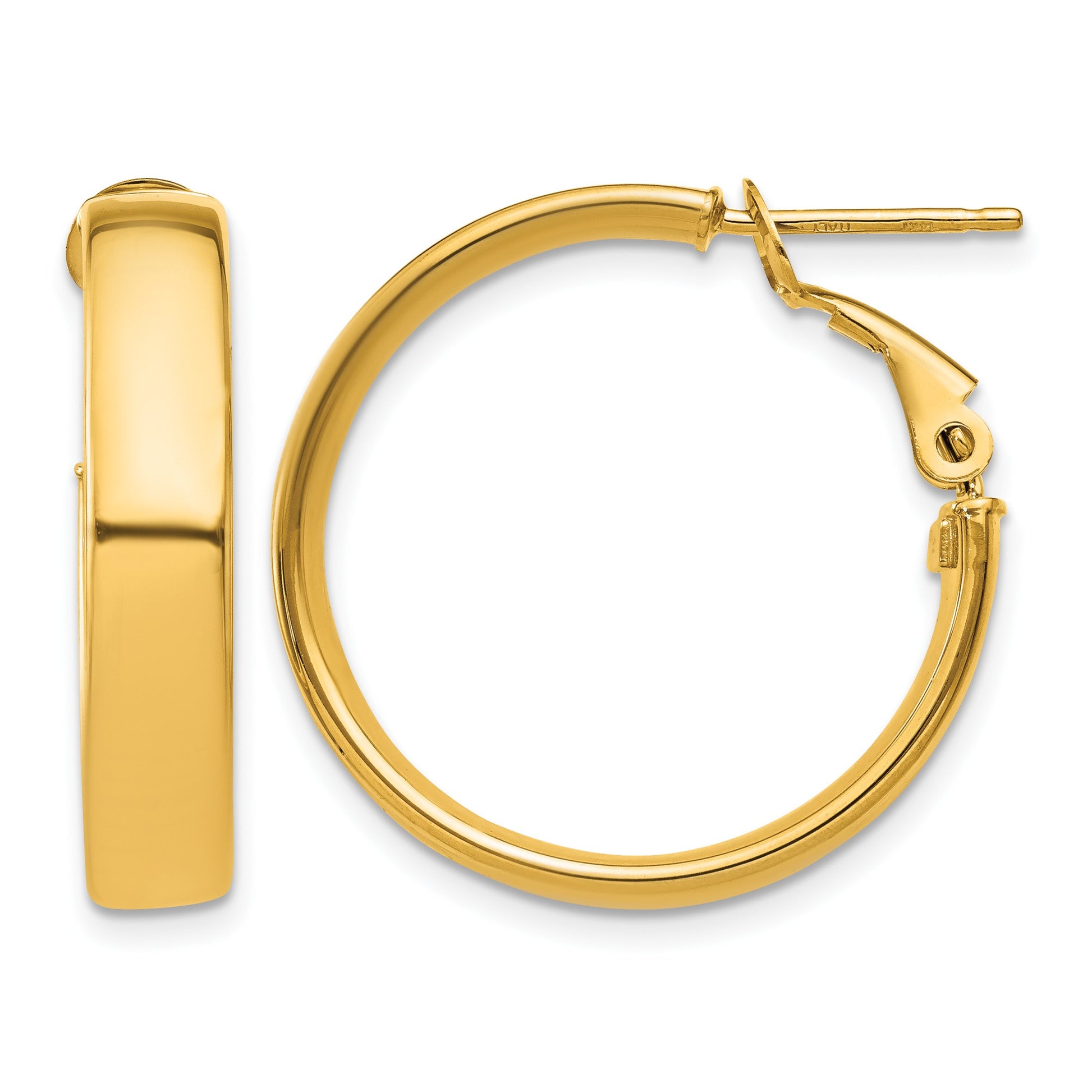 14k 5x24mm Polished Flat Tube Omega Back Hoop Earrings
