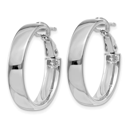 14k White Gold 5x24mm Polished Flat Tube Omega Back Hoop Earrings