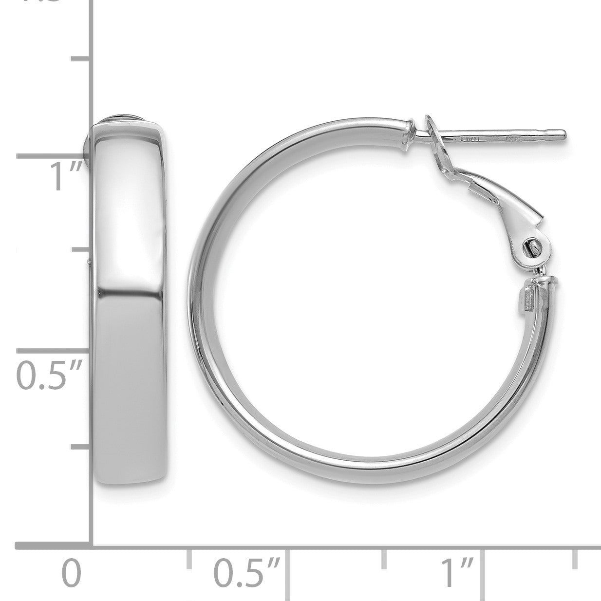 14k White Gold 5x24mm Polished Flat Tube Omega Back Hoop Earrings