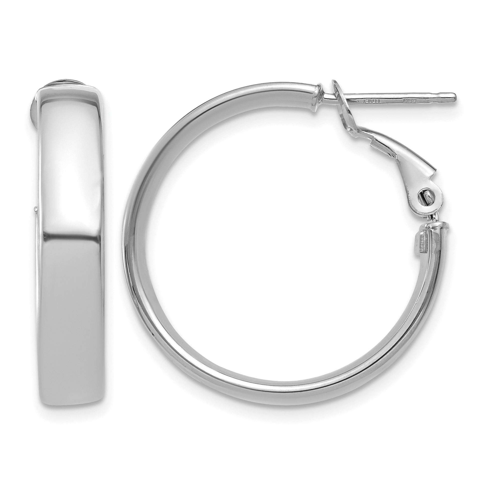 14k White Gold 5x24mm Polished Flat Tube Omega Back Hoop Earrings