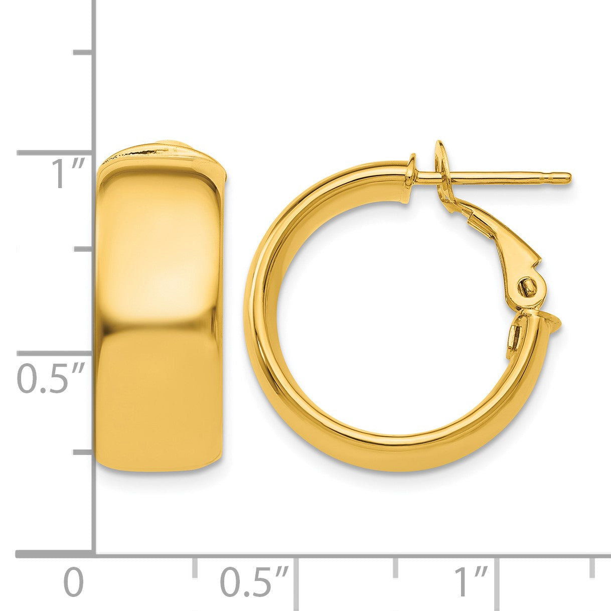 14k 8x20mm Polished Flat Tube Omega Back Hoop Earrings