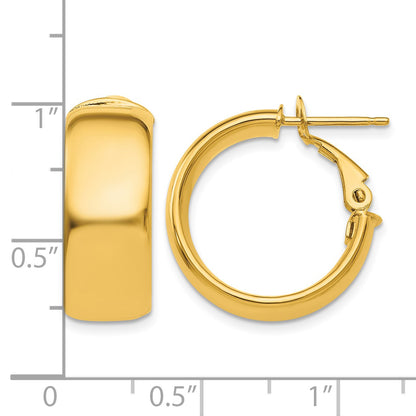 14k 8x20mm Polished Flat Tube Omega Back Hoop Earrings