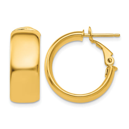 14k 8x20mm Polished Flat Tube Omega Back Hoop Earrings