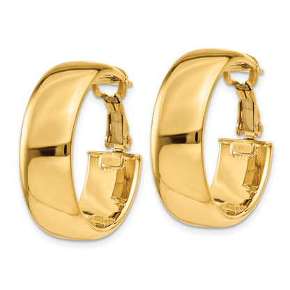 14k 8x24mm Polished Flat Tube Omega Back Hoop Earrings
