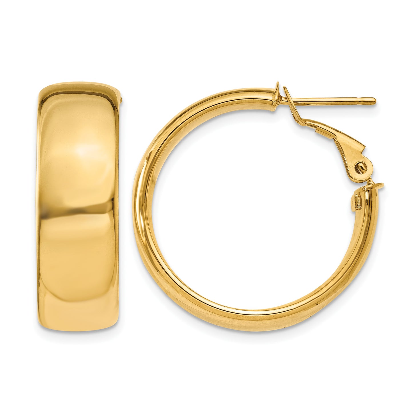 14k 8x24mm Polished Flat Tube Omega Back Hoop Earrings
