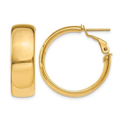 14k 8x24mm Polished Flat Tube Omega Back Hoop Earrings