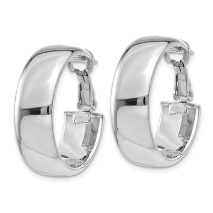 14k White Gold 8x24mm Polished Flat Tube Omega Back Hoop Earrings