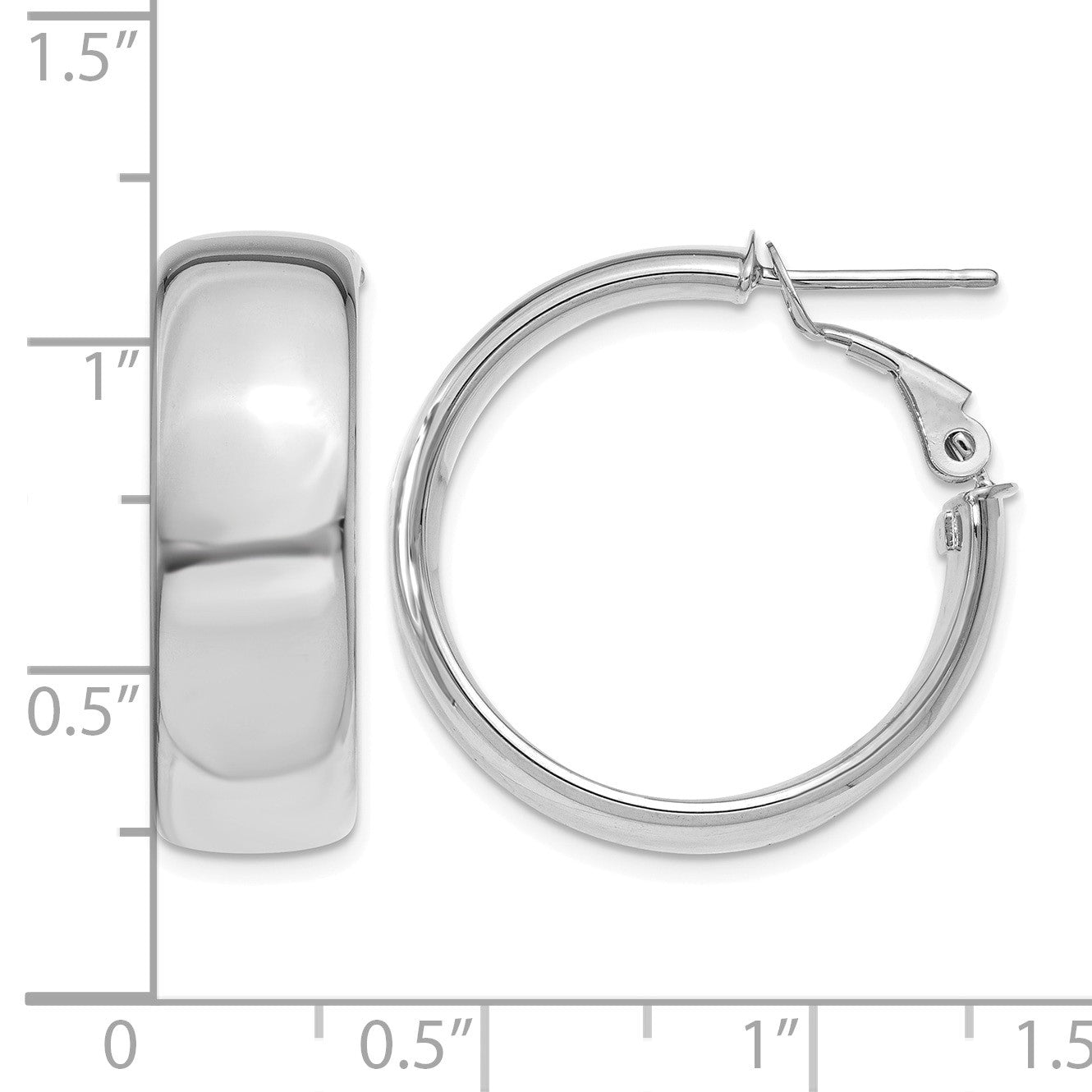 14k White Gold 8x24mm Polished Flat Tube Omega Back Hoop Earrings
