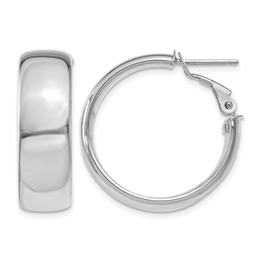 14k White Gold 8x24mm Polished Flat Tube Omega Back Hoop Earrings
