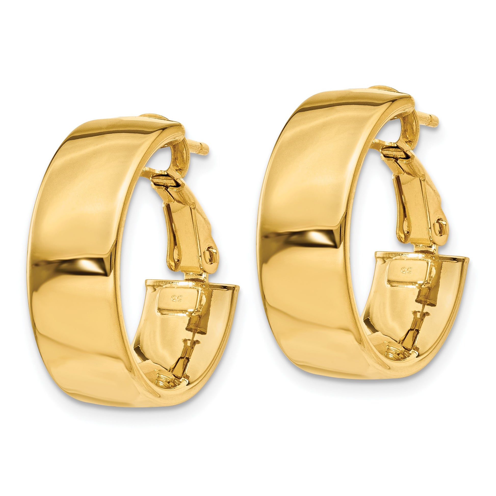 14k 6.75x19mm Polished Flat Tube Omega Back Hoop Earrings