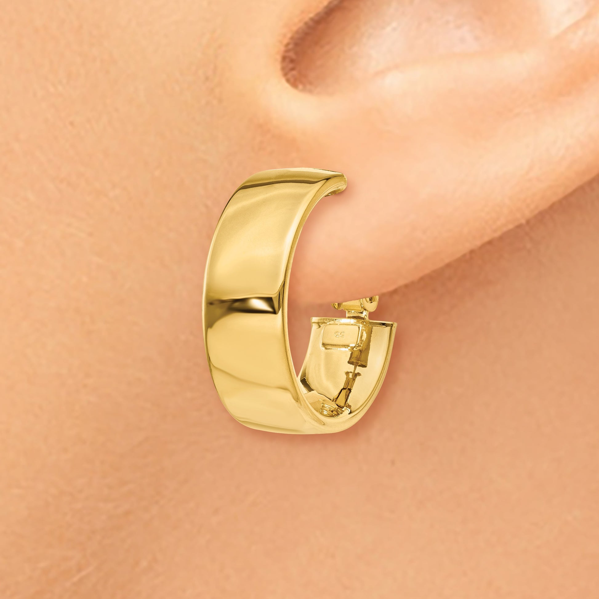 14k 6.75x19mm Polished Flat Tube Omega Back Hoop Earrings