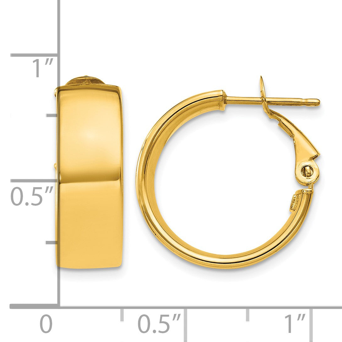 14k 6.75x19mm Polished Flat Tube Omega Back Hoop Earrings