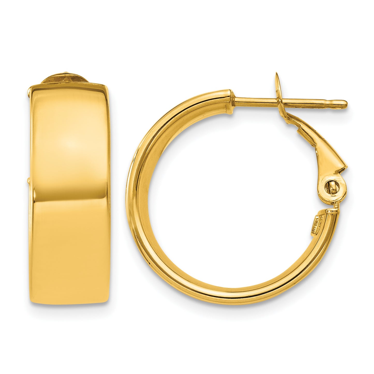 14k 6.75x19mm Polished Flat Tube Omega Back Hoop Earrings