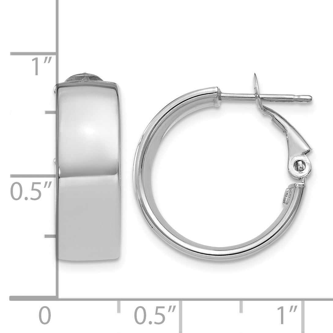 14k White Gold 6.75x19mm Polished Flat Tube Omega Back Hoop Earrings