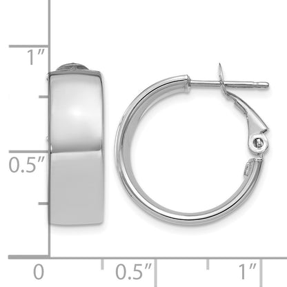 14k White Gold 6.75x19mm Polished Flat Tube Omega Back Hoop Earrings