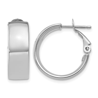 14k White Gold 6.75x19mm Polished Flat Tube Omega Back Hoop Earrings