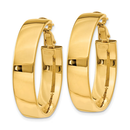 14k 7x30mm Polished Flat Tube Omega Back Hoop Earrings