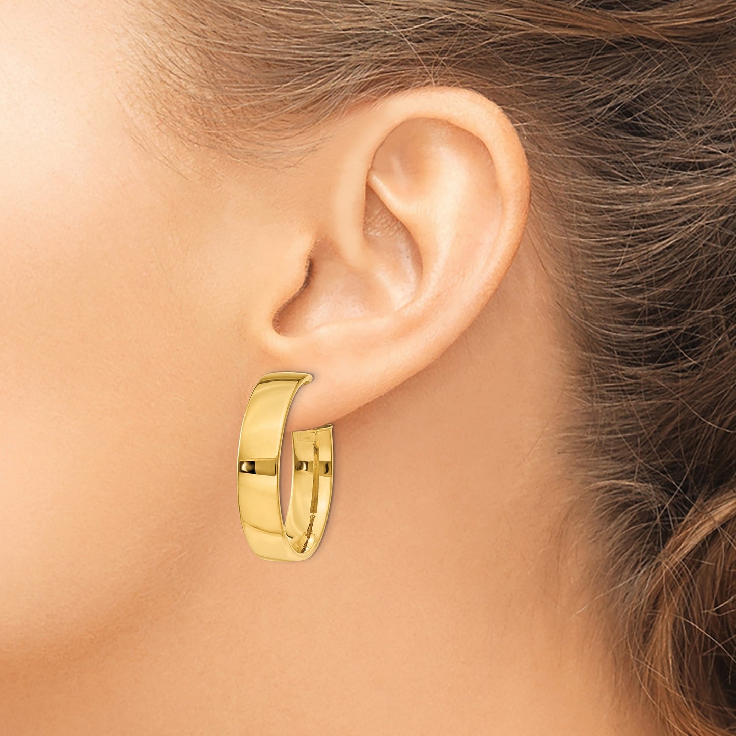 14k 7x30mm Polished Flat Tube Omega Back Hoop Earrings