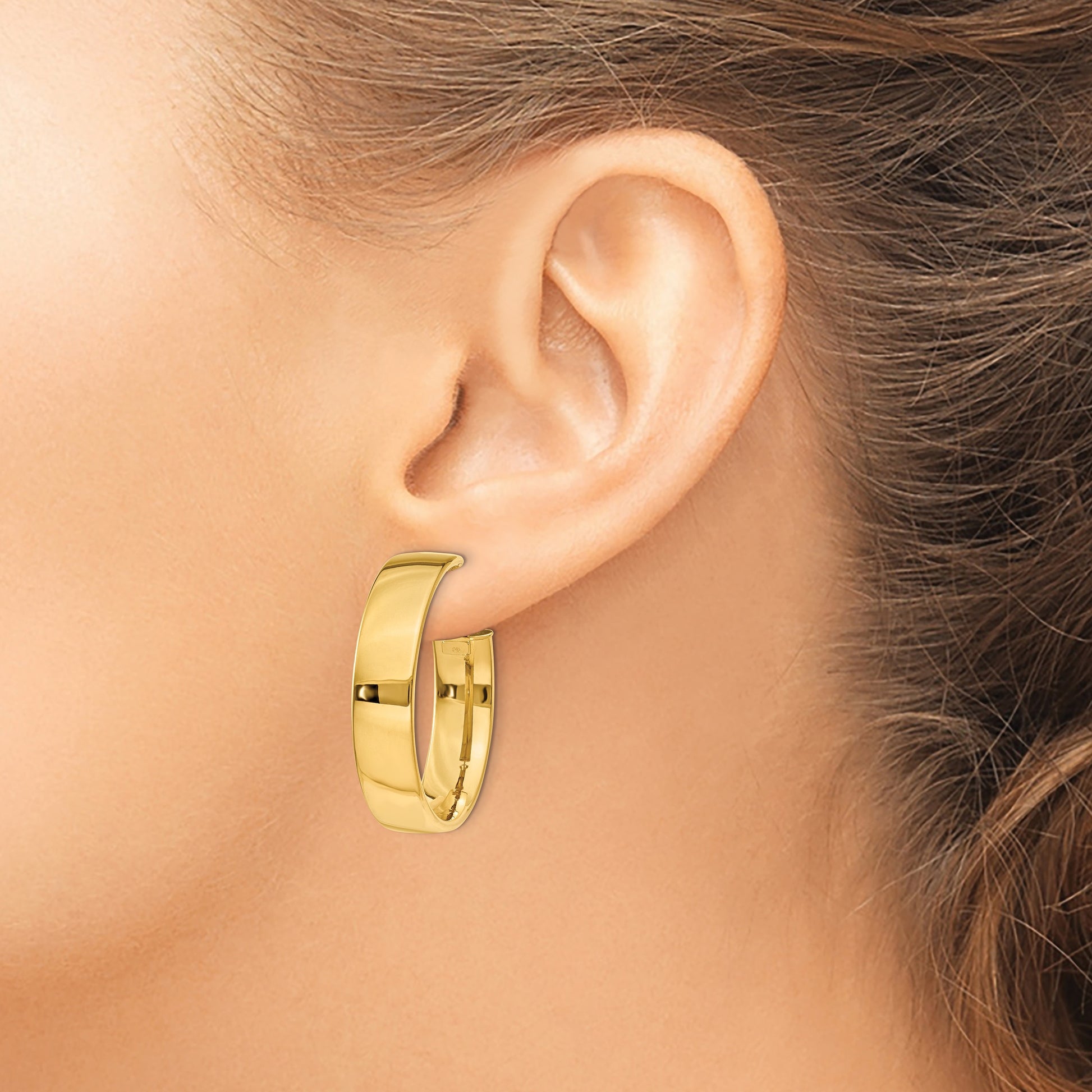 14k 7x30mm Polished Flat Tube Omega Back Hoop Earrings