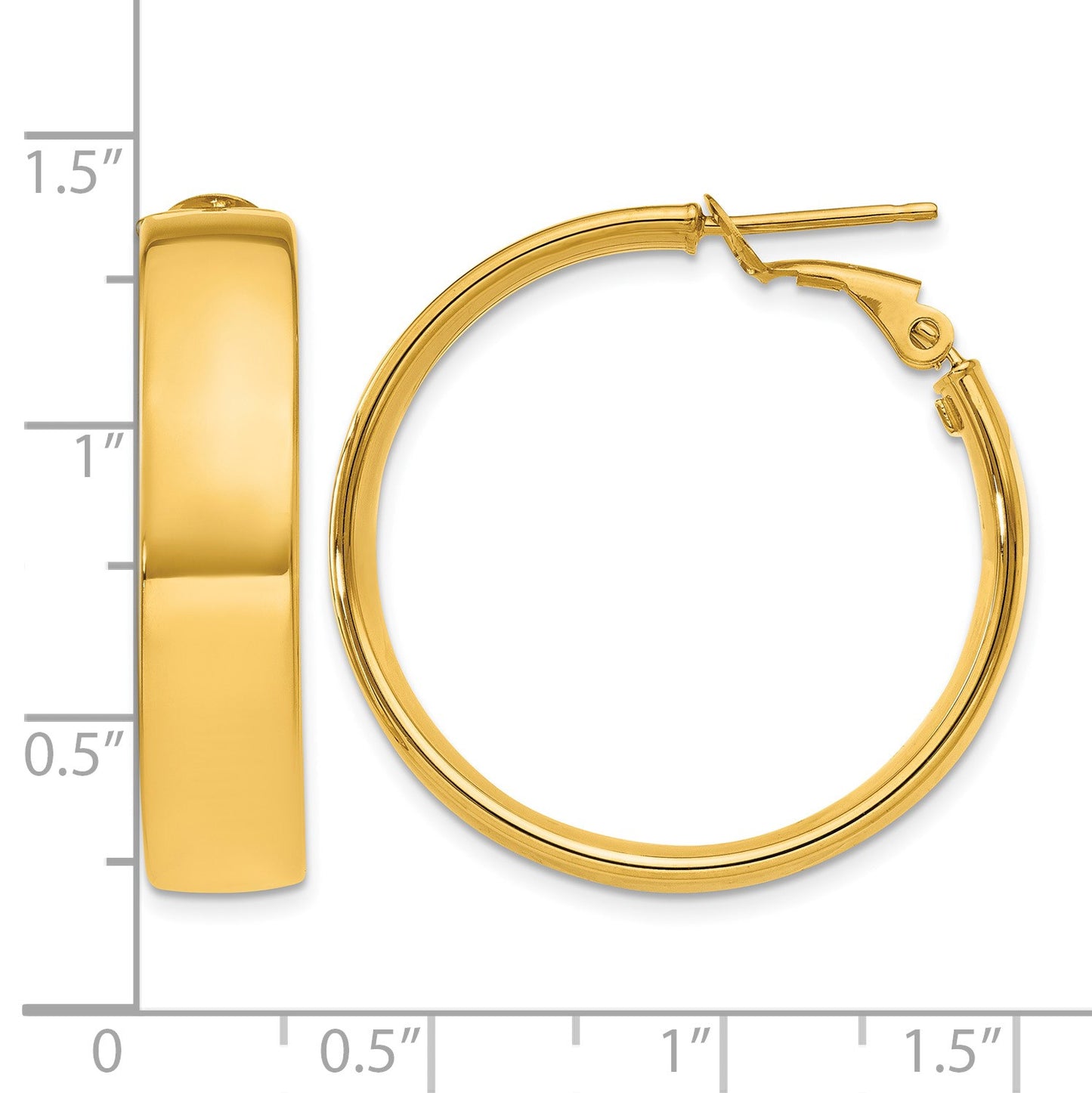 14k 7x30mm Polished Flat Tube Omega Back Hoop Earrings