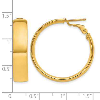 14k 7x30mm Polished Flat Tube Omega Back Hoop Earrings