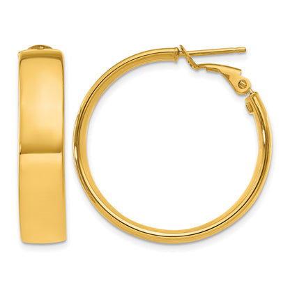 14k 7x30mm Polished Flat Tube Omega Back Hoop Earrings