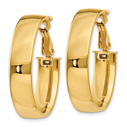 14k 7x28mm Polished Oval Omega Back Tube Hoop Earrings