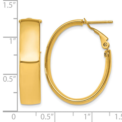 14k 7x28mm Polished Oval Omega Back Tube Hoop Earrings