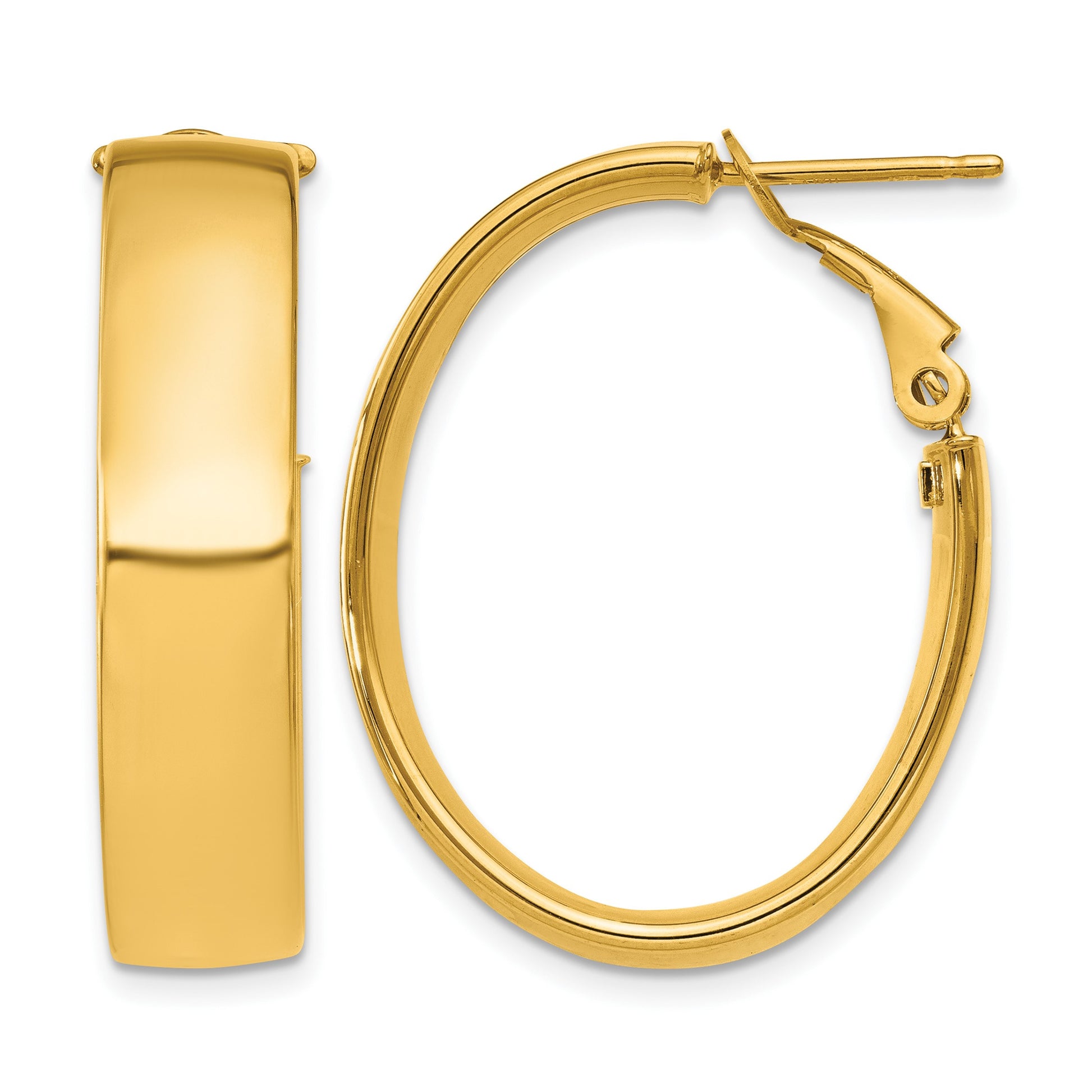 14k 7x28mm Polished Oval Omega Back Tube Hoop Earrings