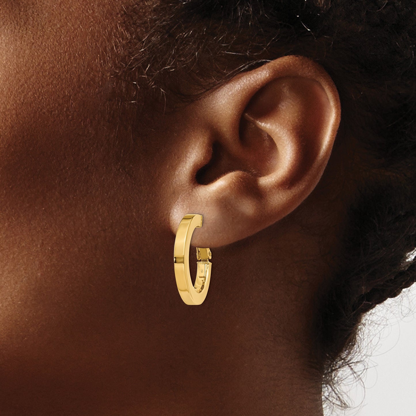 14k 3x21mm Square Tube Round Hoop Earrings