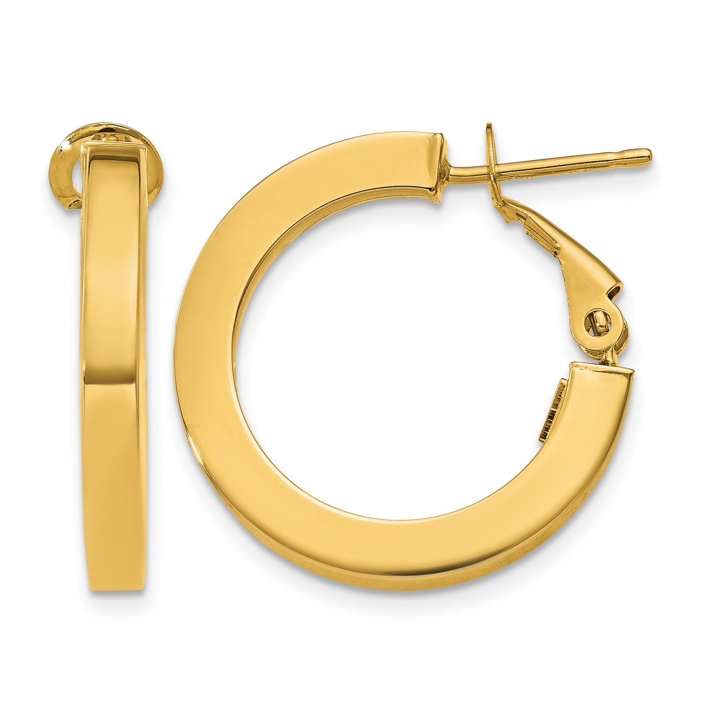 14k 3x21mm Square Tube Round Hoop Earrings
